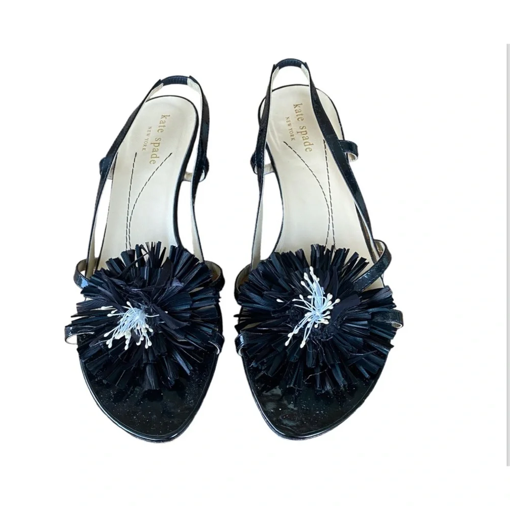 Kate Spade patent strappy kitten heels with flower Size 6.5B